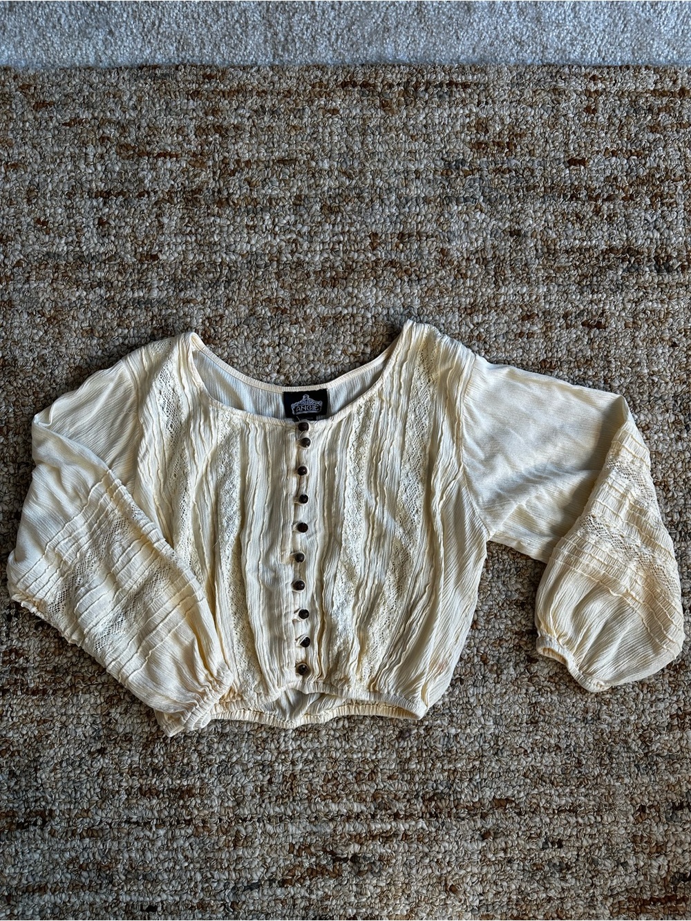 Angie Cream Button-Front Peasant Blouse